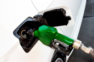 High angle view of gas pump attached gas tank